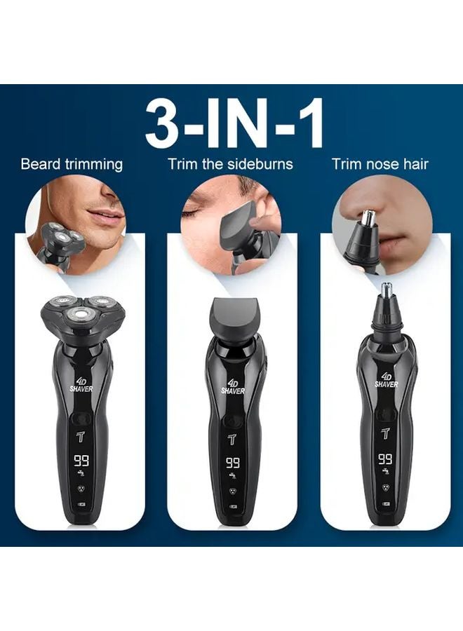 Black Mens Rotary 3 Blade USB Electric Shaver With Digital Display And Nose Trimmer - Image 2